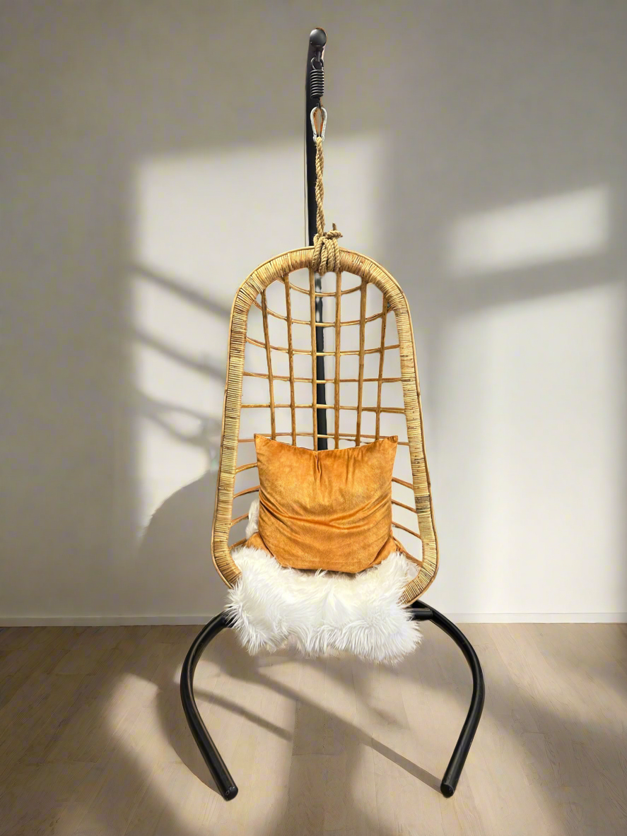 Two’s Company Hanging Rattan Kid’s Chair with Stand