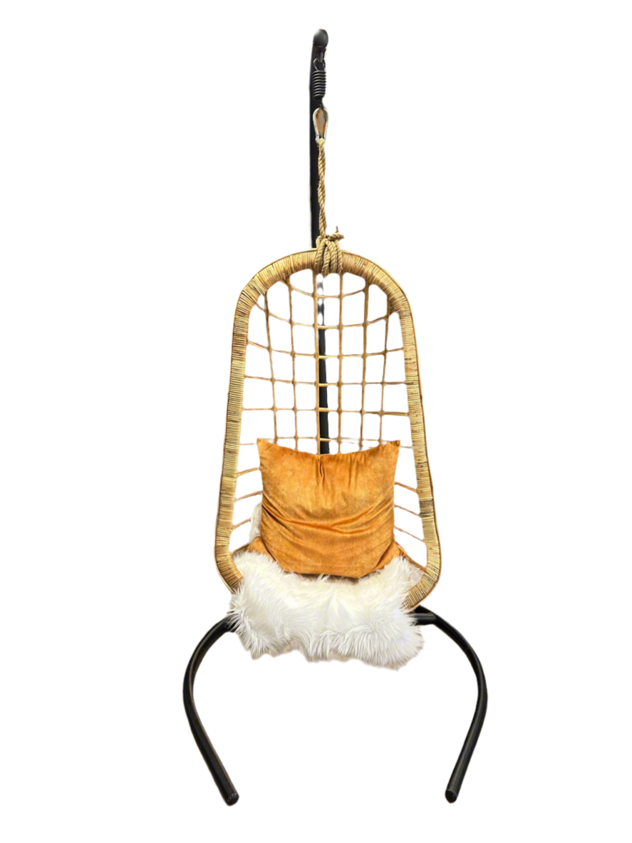 Two’s Company Hanging Rattan Kid’s Chair with Stand