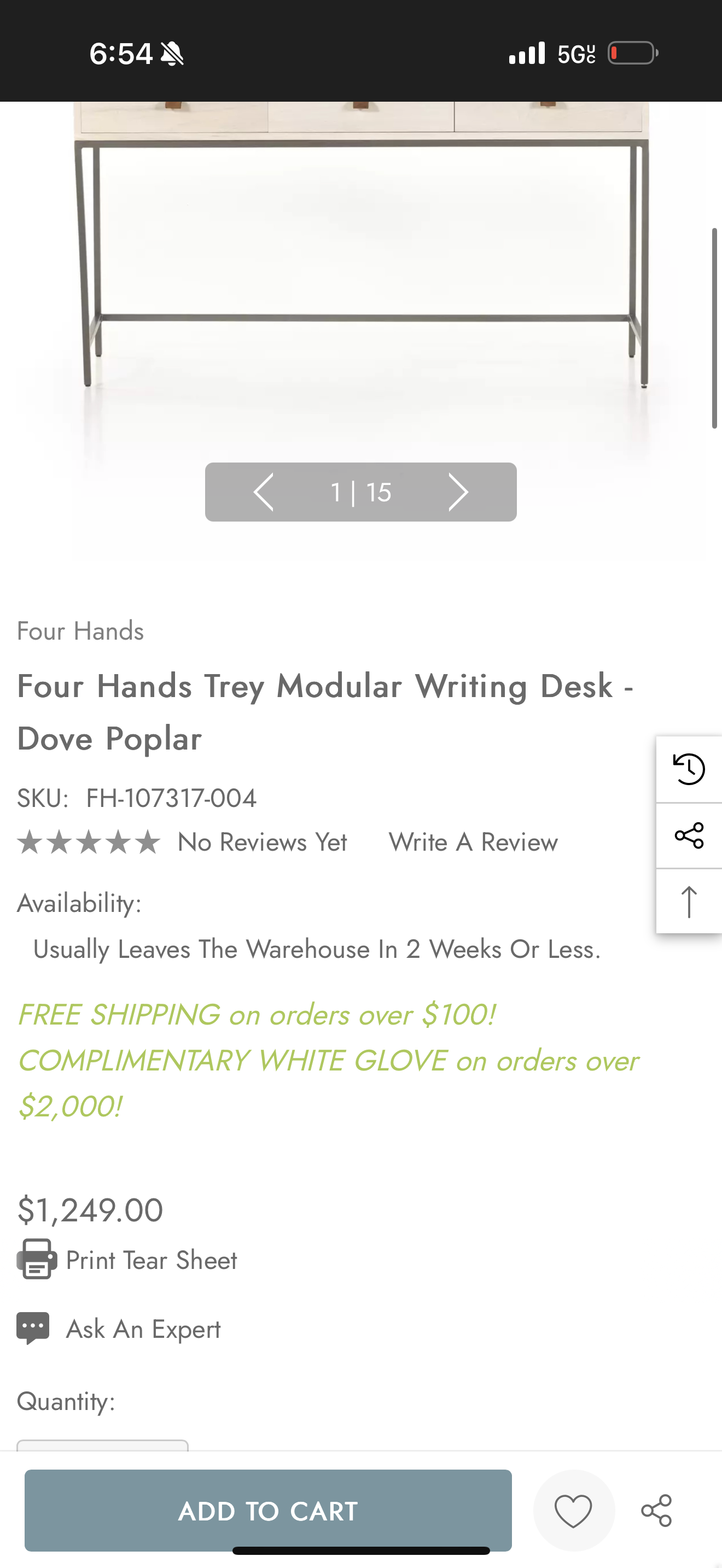 Four Hands Trey Writing Desk