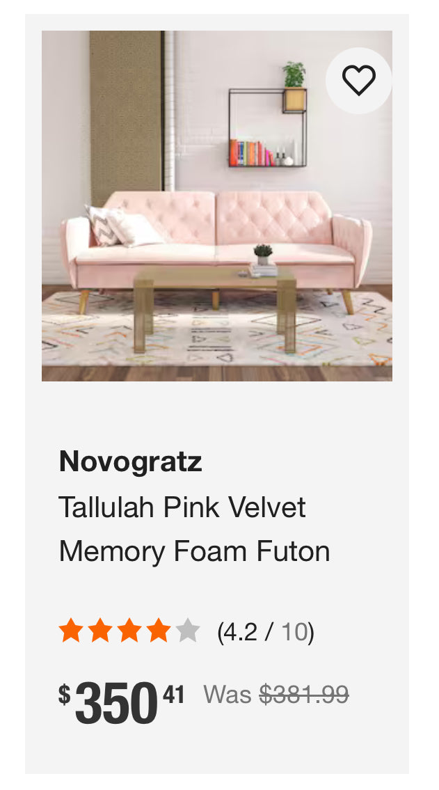 Novogratz Tallulah Velvet Memory Foam Futon