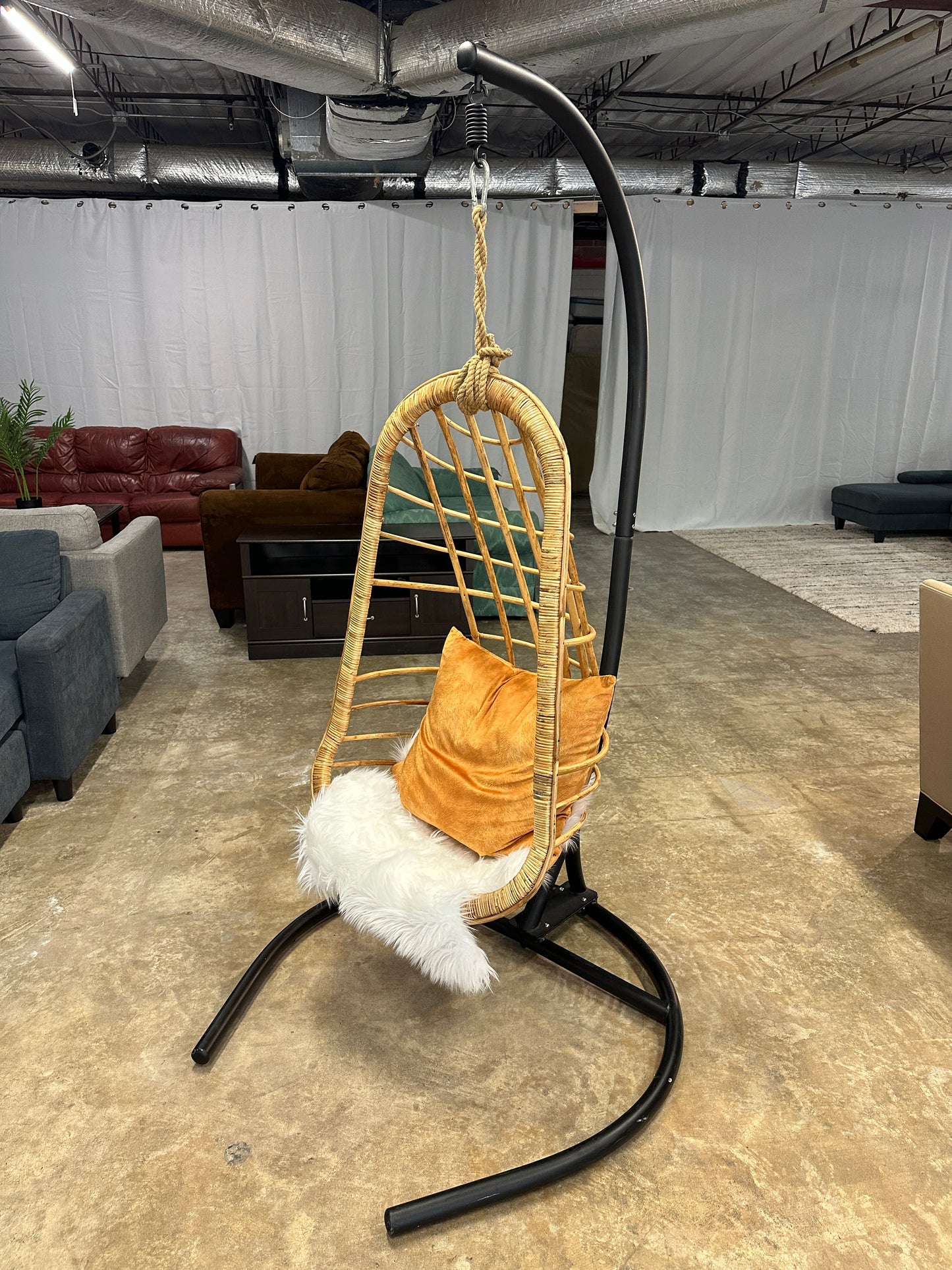 Two’s Company Hanging Rattan Kid’s Chair with Stand