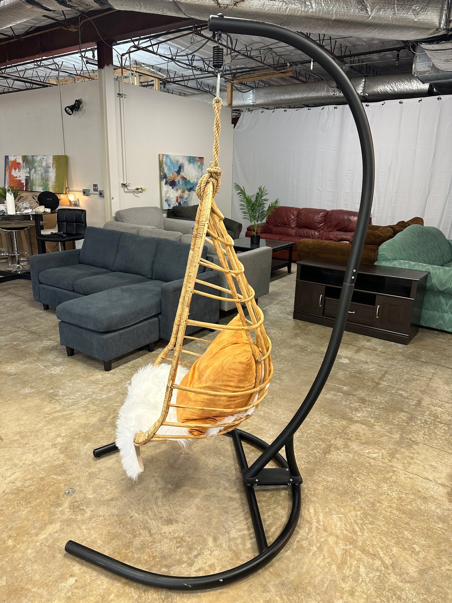 Two’s Company Hanging Rattan Kid’s Chair with Stand