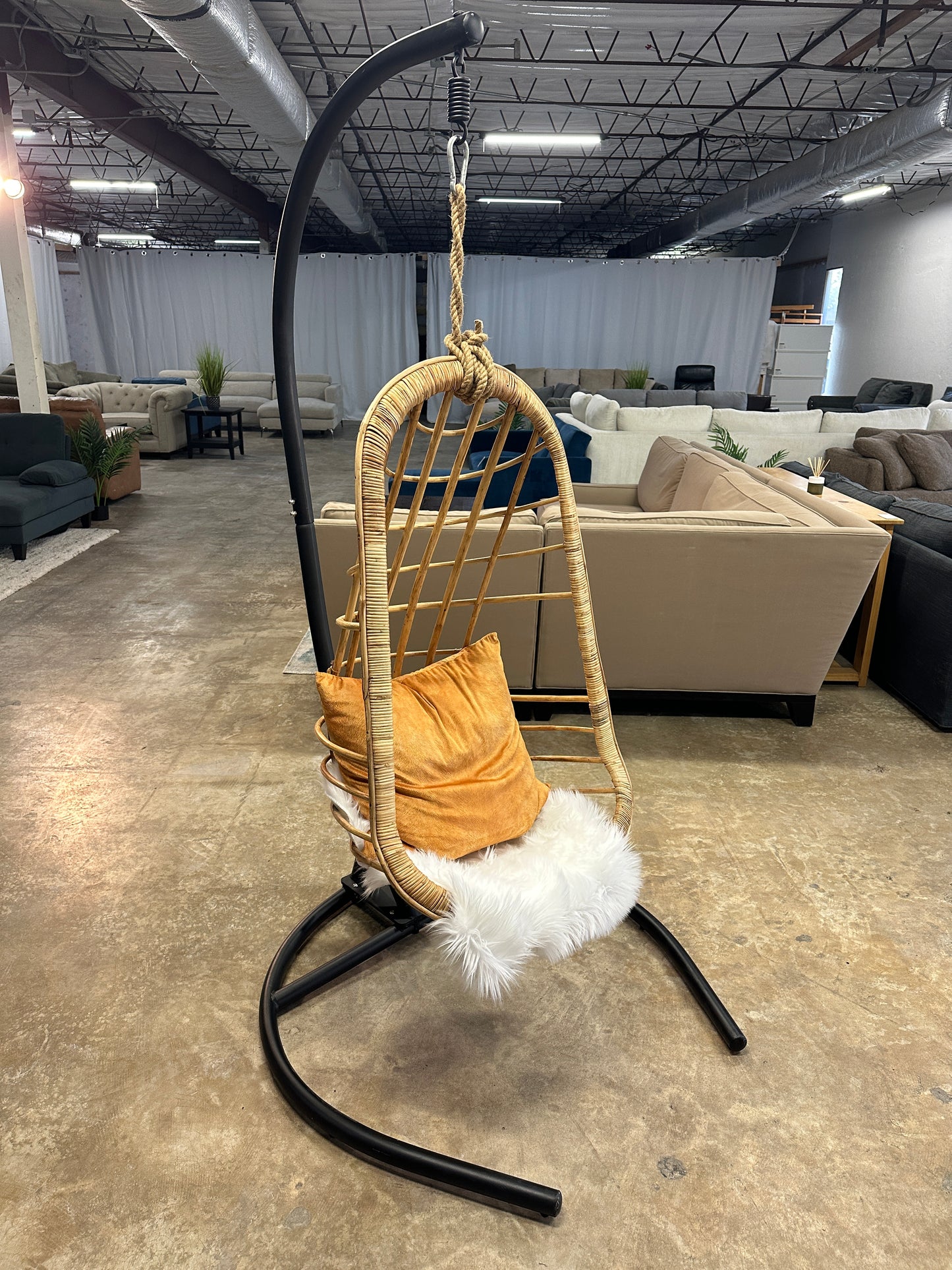 Two’s Company Hanging Rattan Kid’s Chair with Stand