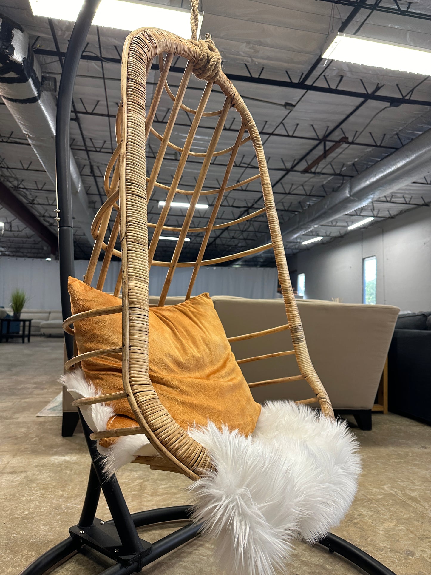 Two’s Company Hanging Rattan Kid’s Chair with Stand