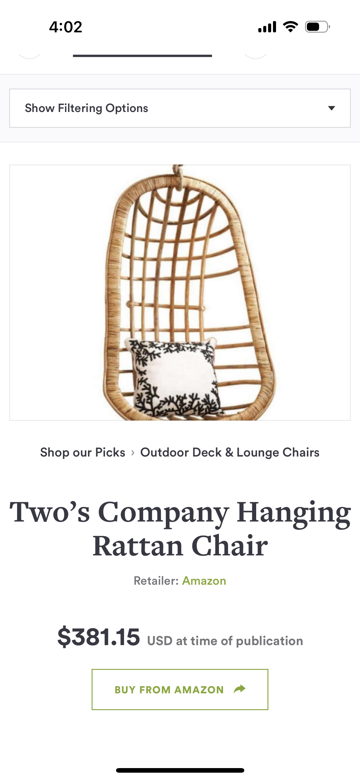 Two’s Company Hanging Rattan Kid’s Chair with Stand