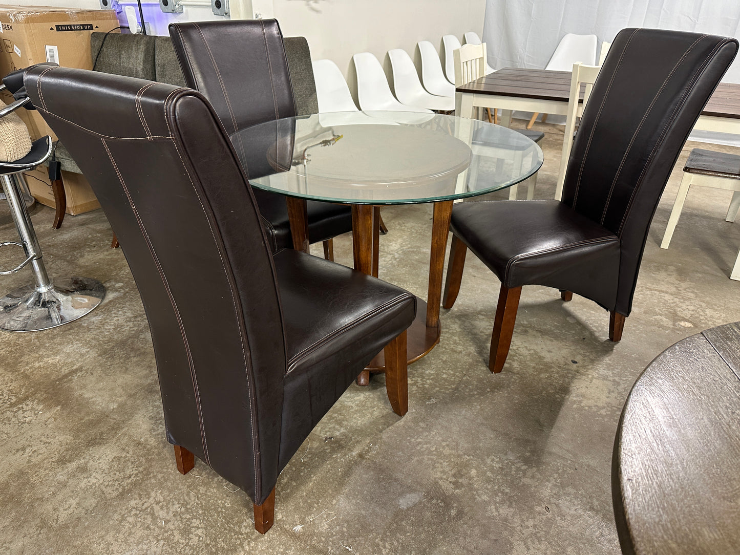 Glass Dining Table and Leather Dining Chairs
