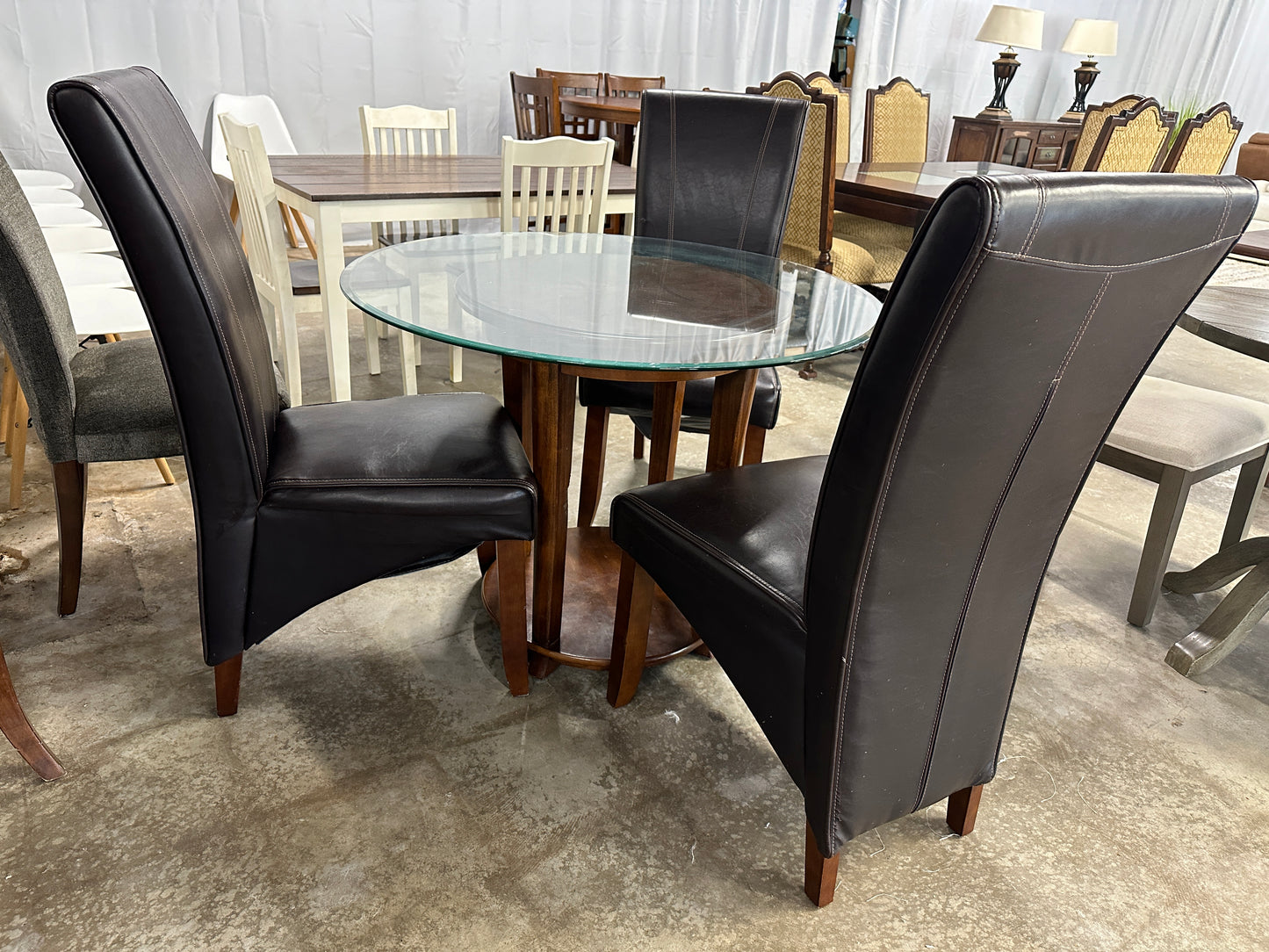 Glass Dining Table and Leather Dining Chairs
