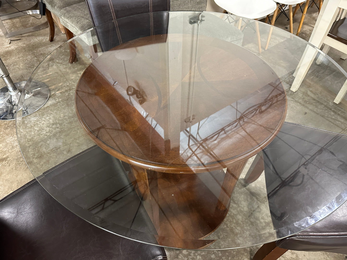 Glass Dining Table and Leather Dining Chairs