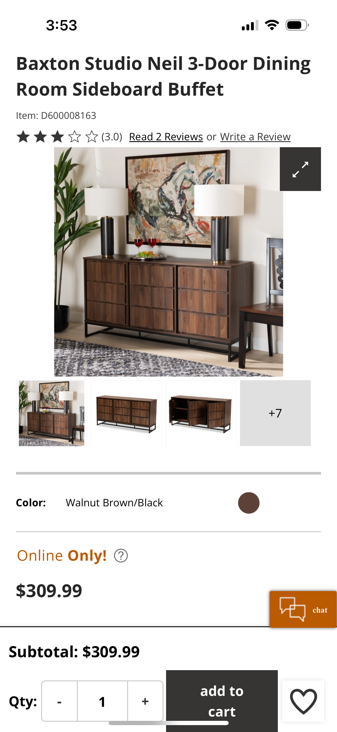 Baxton Studio Neil 3 Door Sideboard Buffet