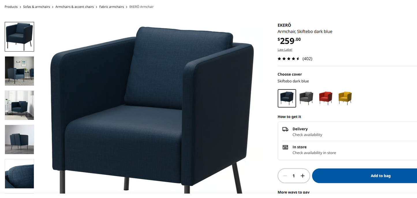 EKERÖ Armchair, Skiftebo IKEA