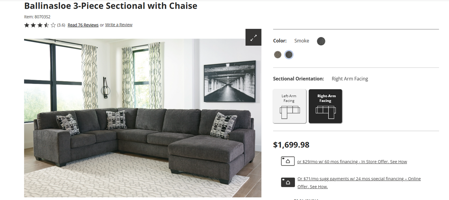 Ballinasloe 3-Piece Sectional with Chaise