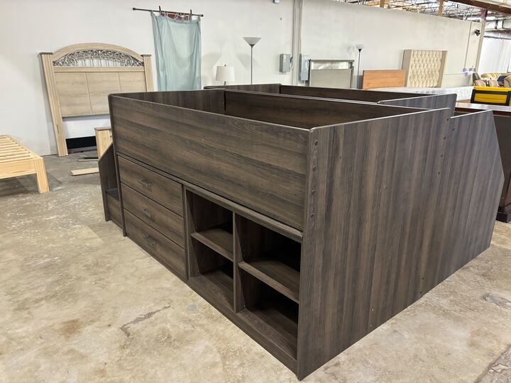Twin Loft Bed with Right Storage Step, Bookcases and Chest