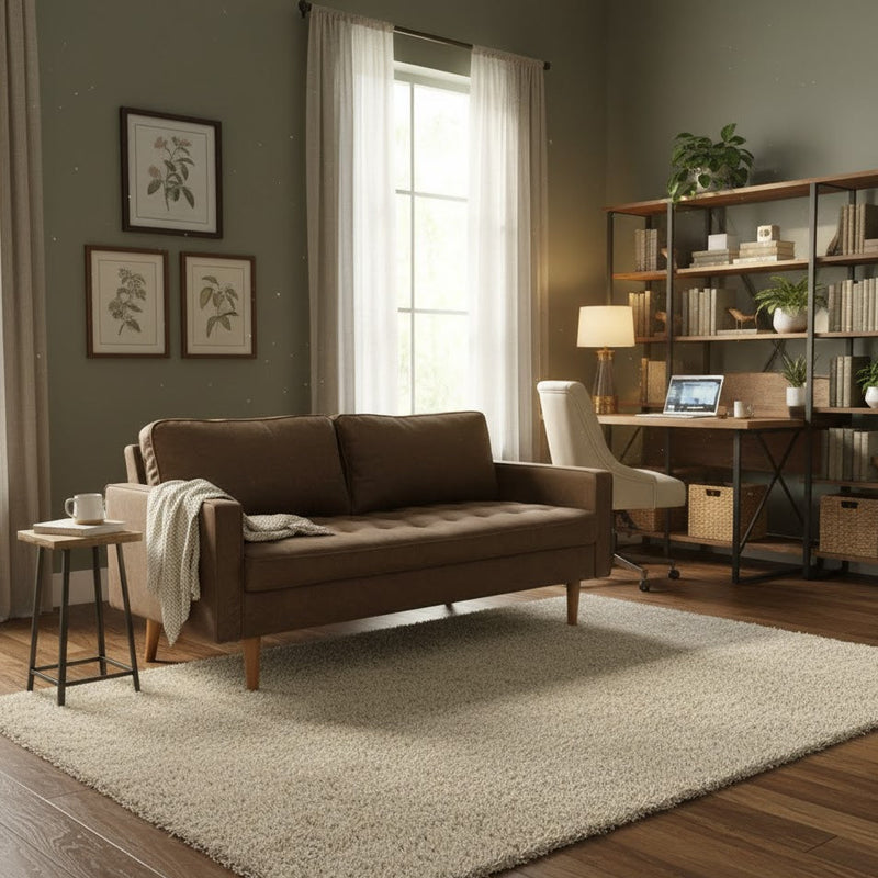 George Oliver Mid Century Modern Faux Leather Sofa