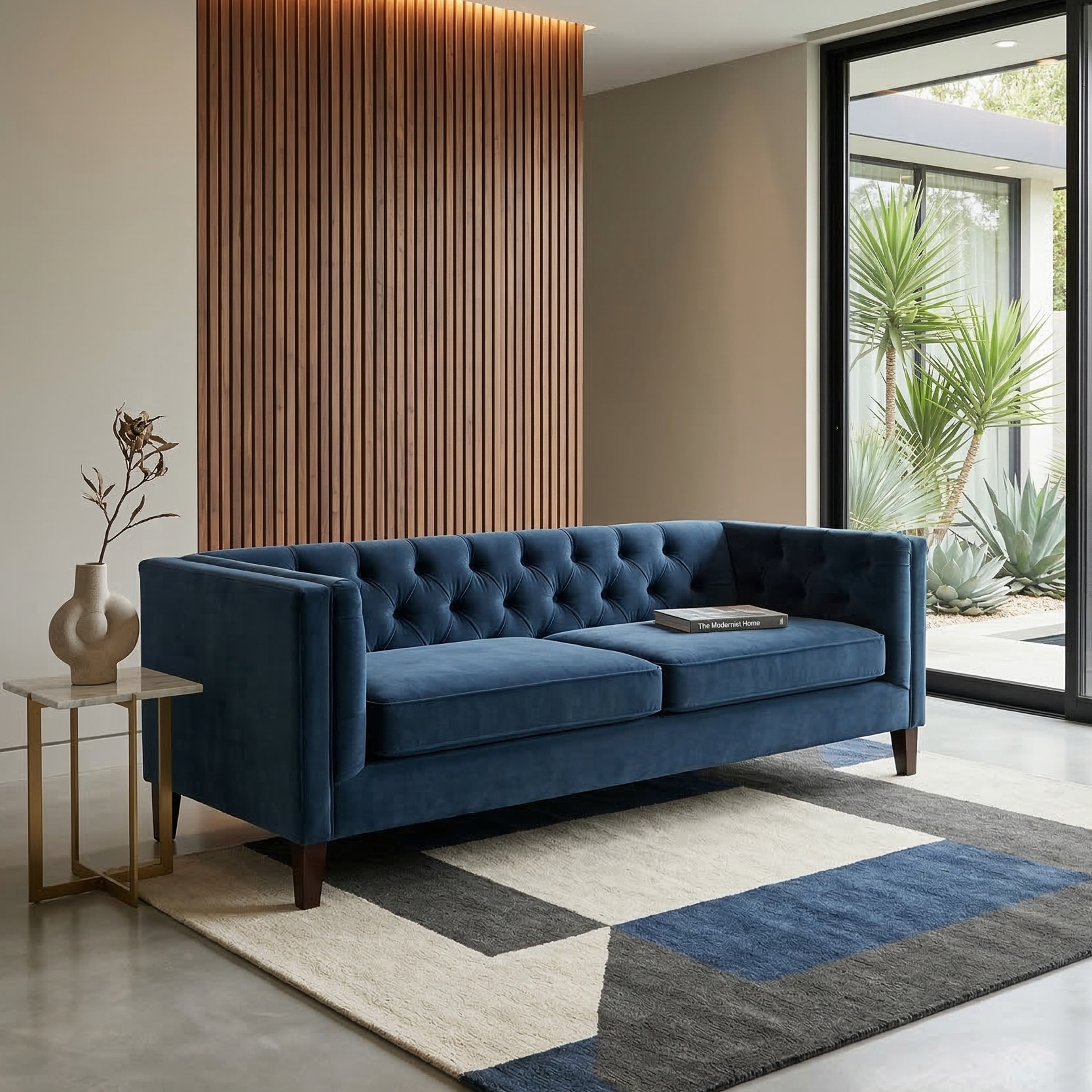 World Market Blue Velvet Sofa