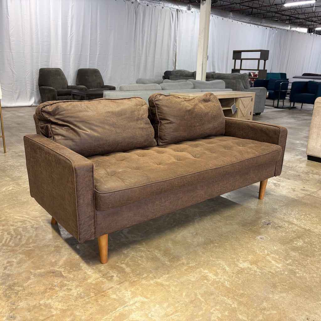 George Oliver Mid Century Modern Faux Leather Sofa