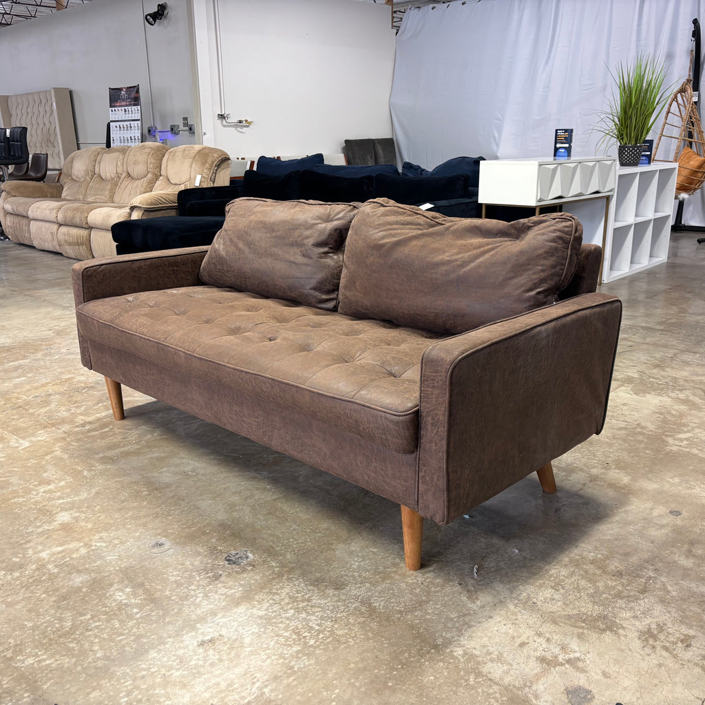 George Oliver Mid Century Modern Faux Leather Sofa