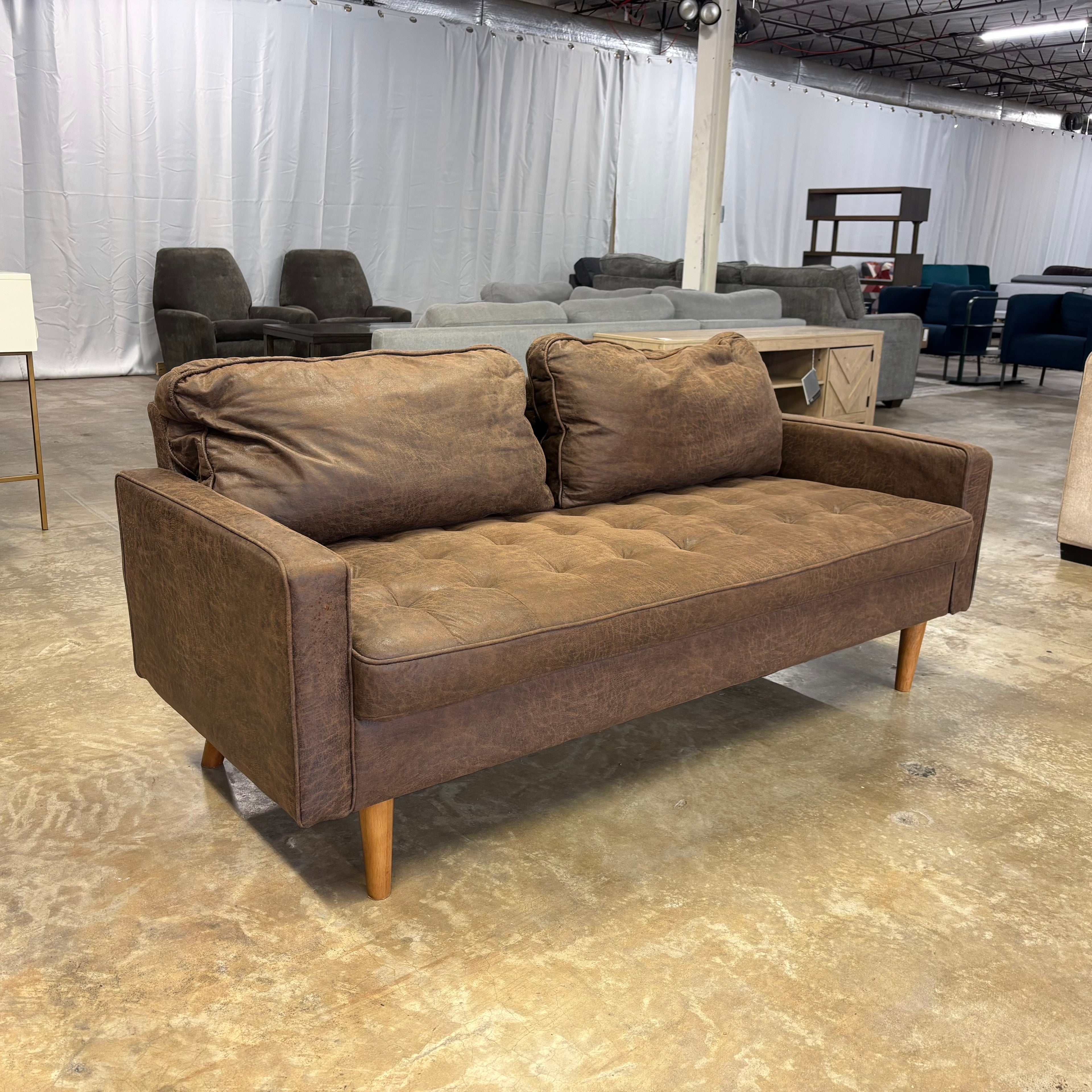 George Oliver Mid Century Modern Faux Leather Sofa