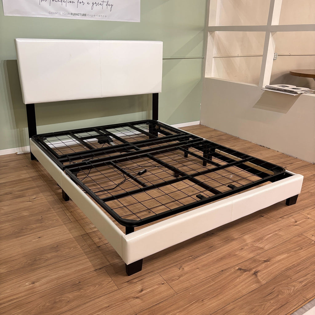 Home Depot Pessac White Upholstered Queen Bedframe