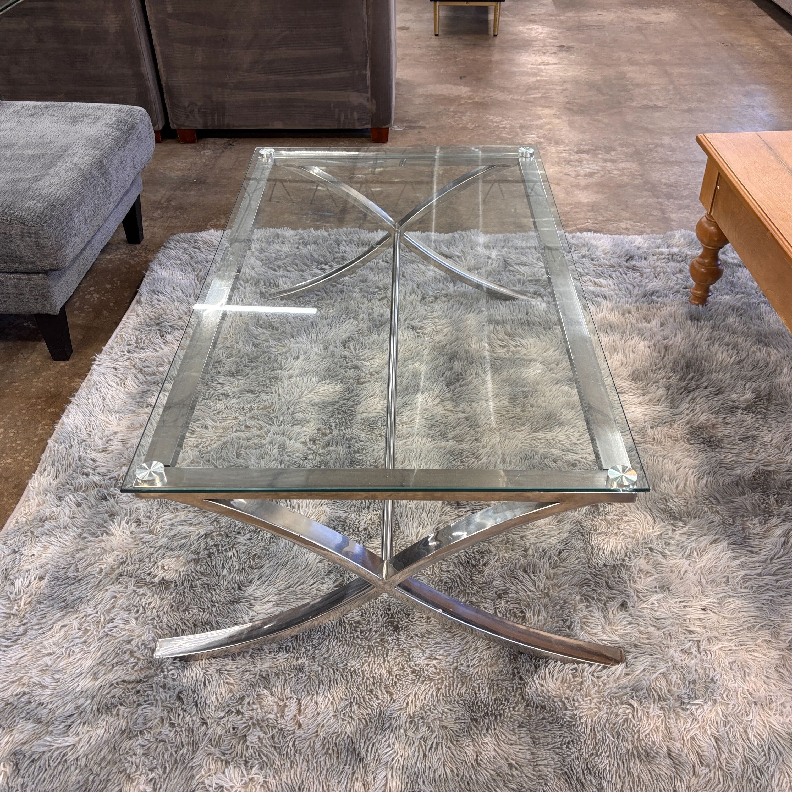 Rooms To Go Brushed Nickel And Glass Coffee Table