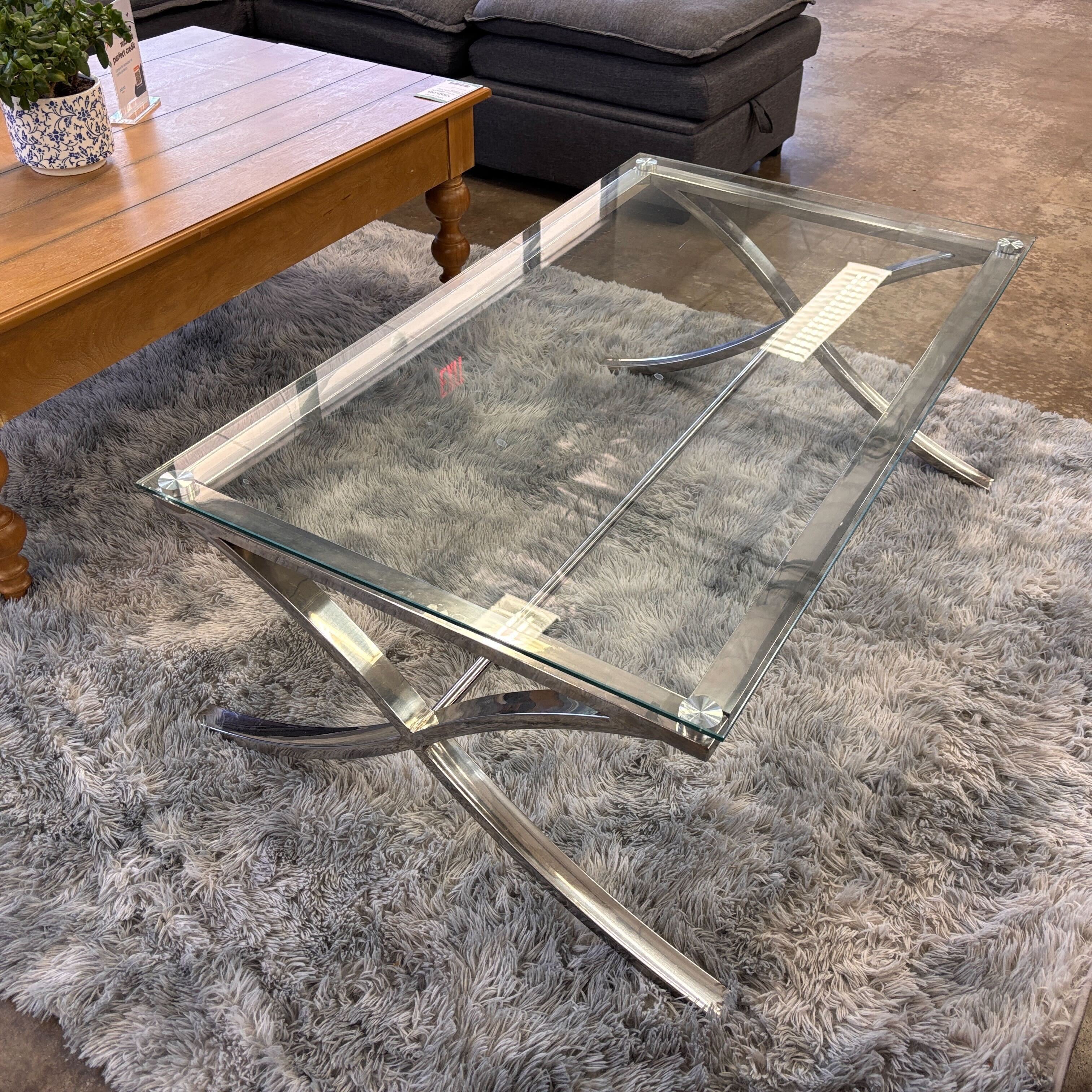Rooms To Go Brushed Nickel And Glass Coffee Table