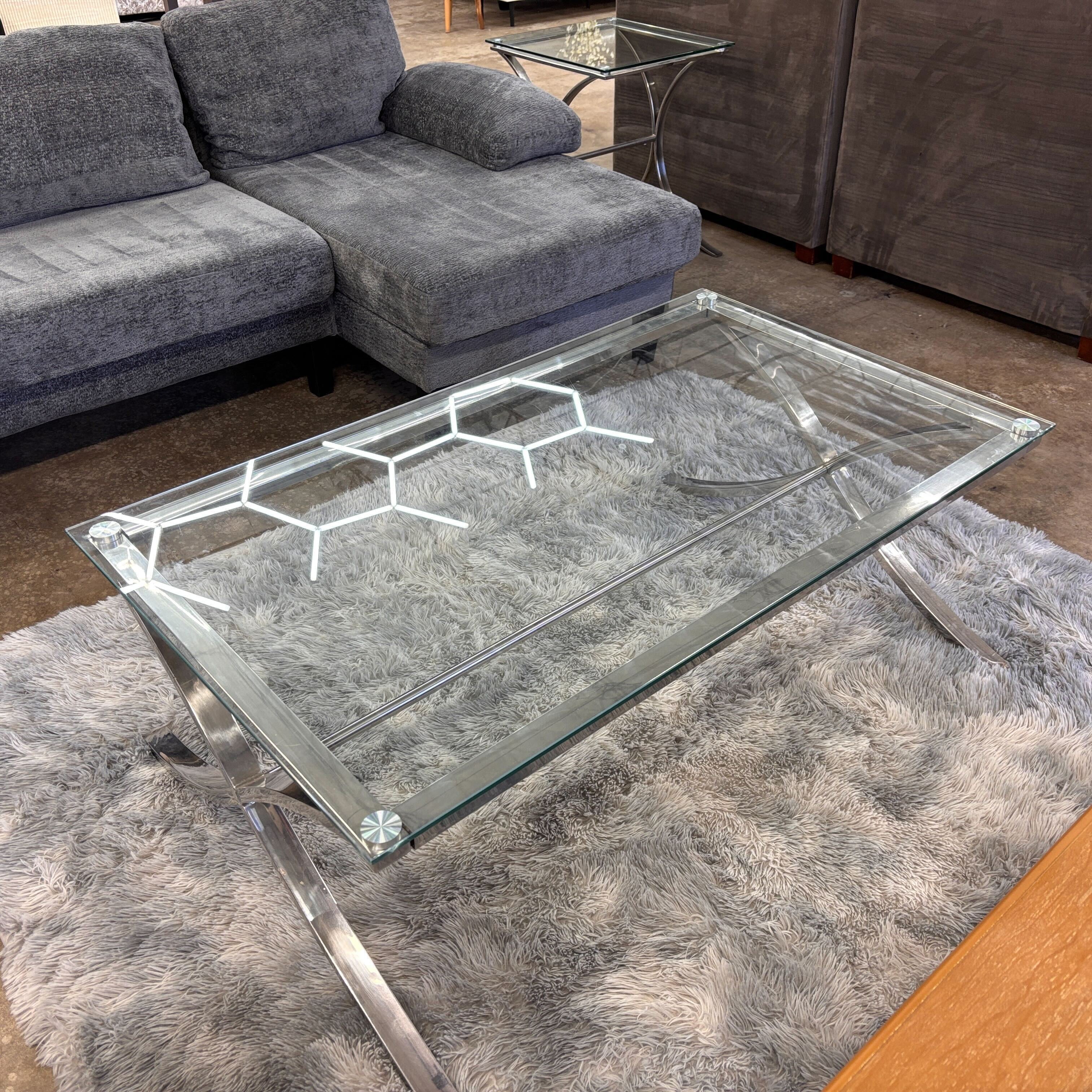 Rooms To Go Brushed Nickel And Glass Coffee Table
