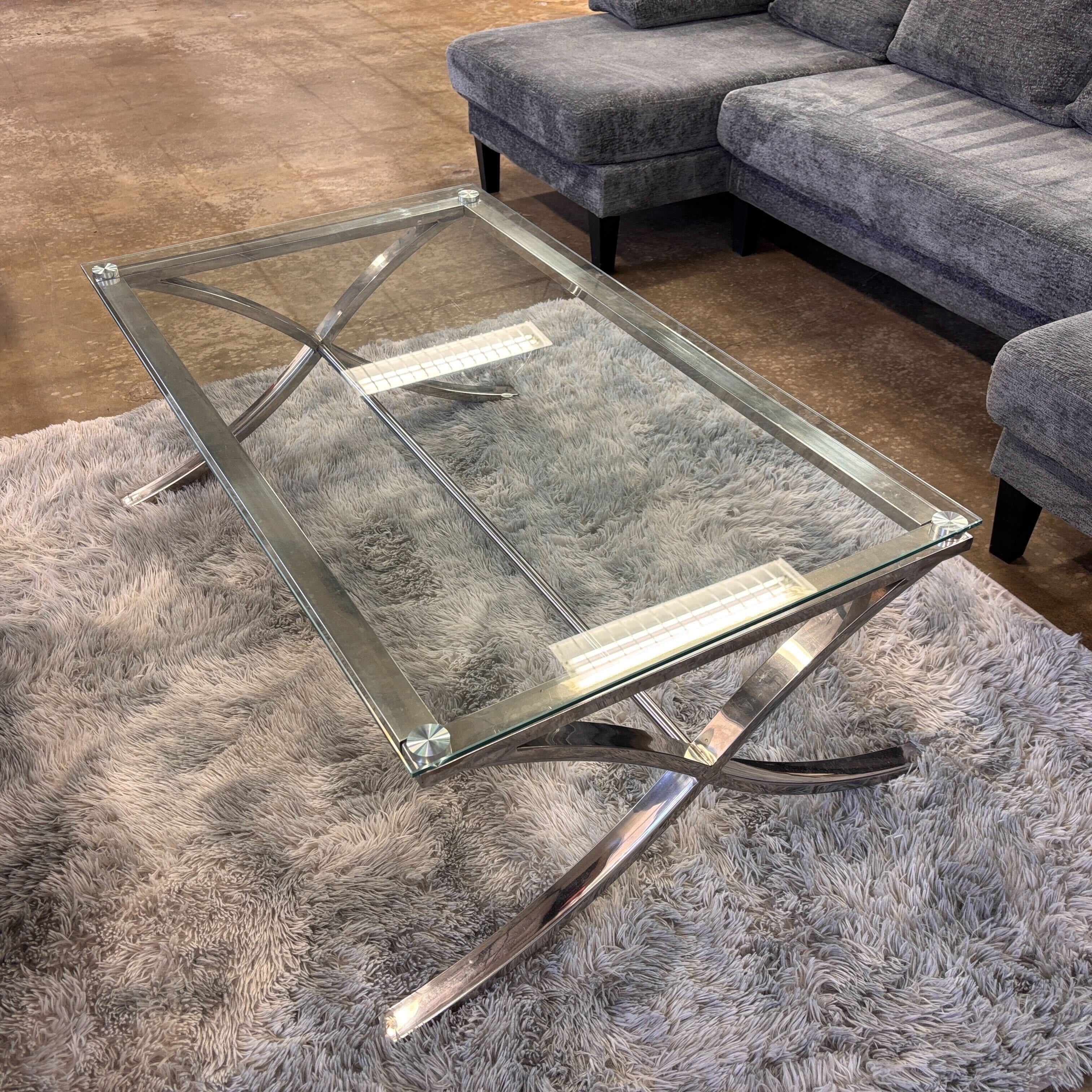 Rooms To Go Brushed Nickel And Glass Coffee Table