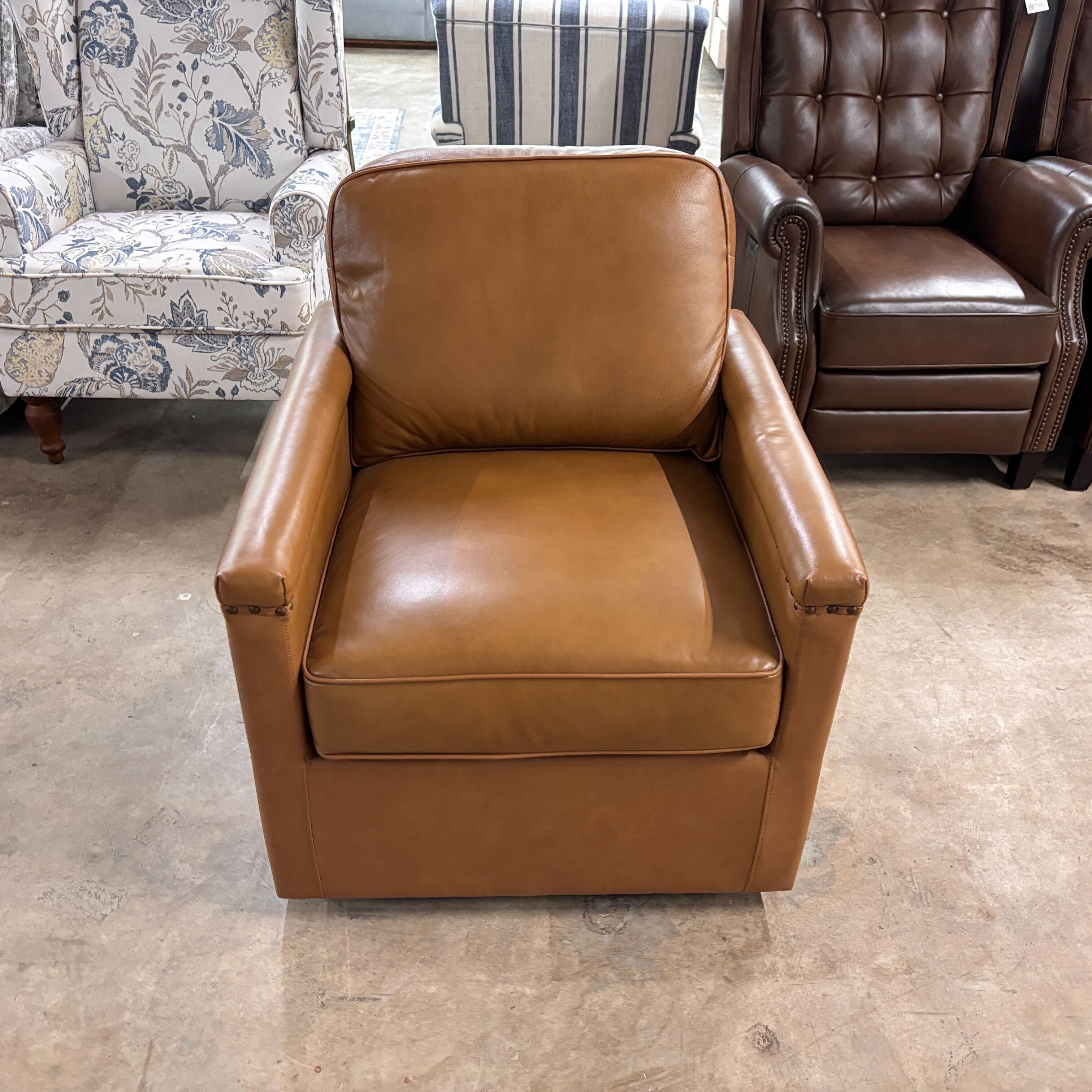 Jayden Creation Camel Leather Swivel Arm Chair