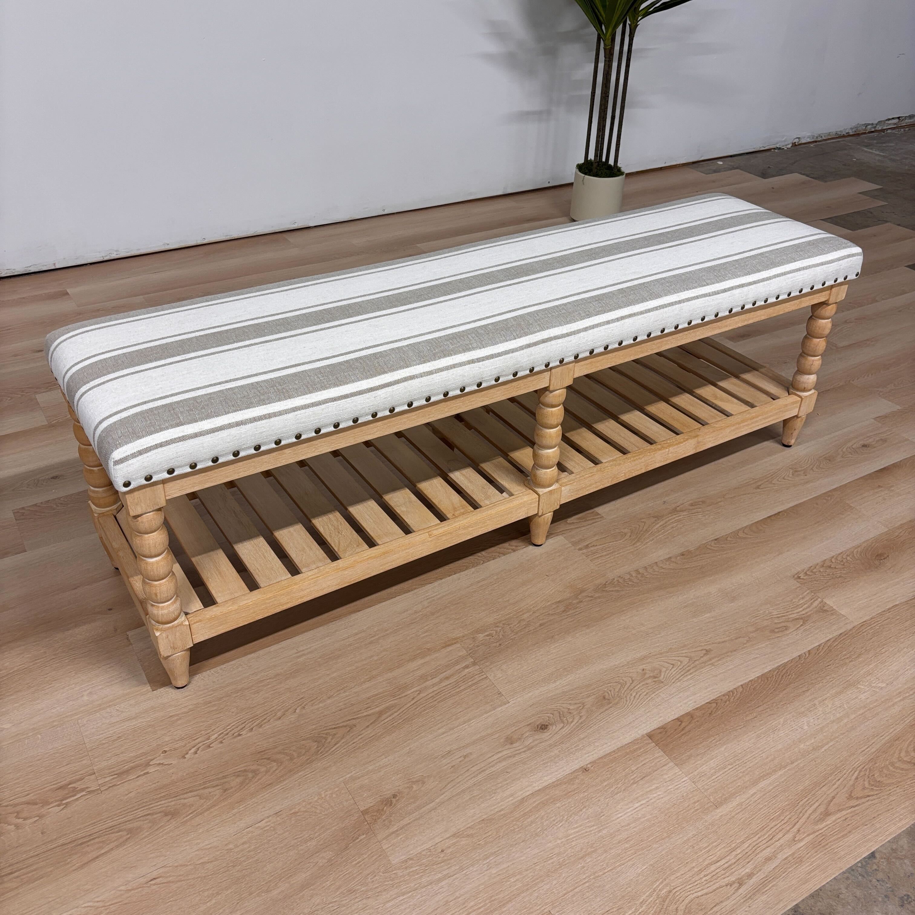 Felipa Farmhouse Rustic Bench & Storage Shelf