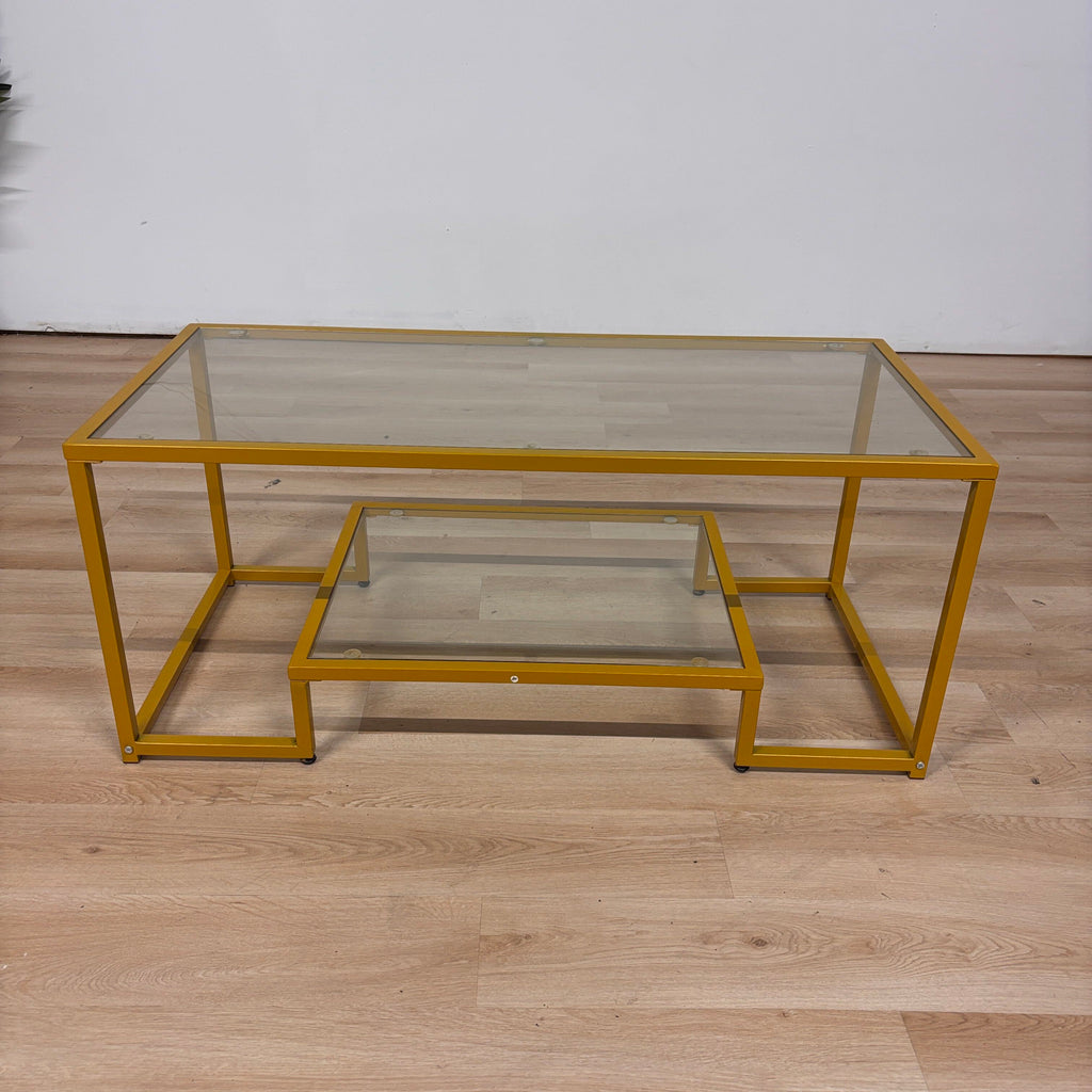 Ebern Designs Gold Trim Glass Coffee Table