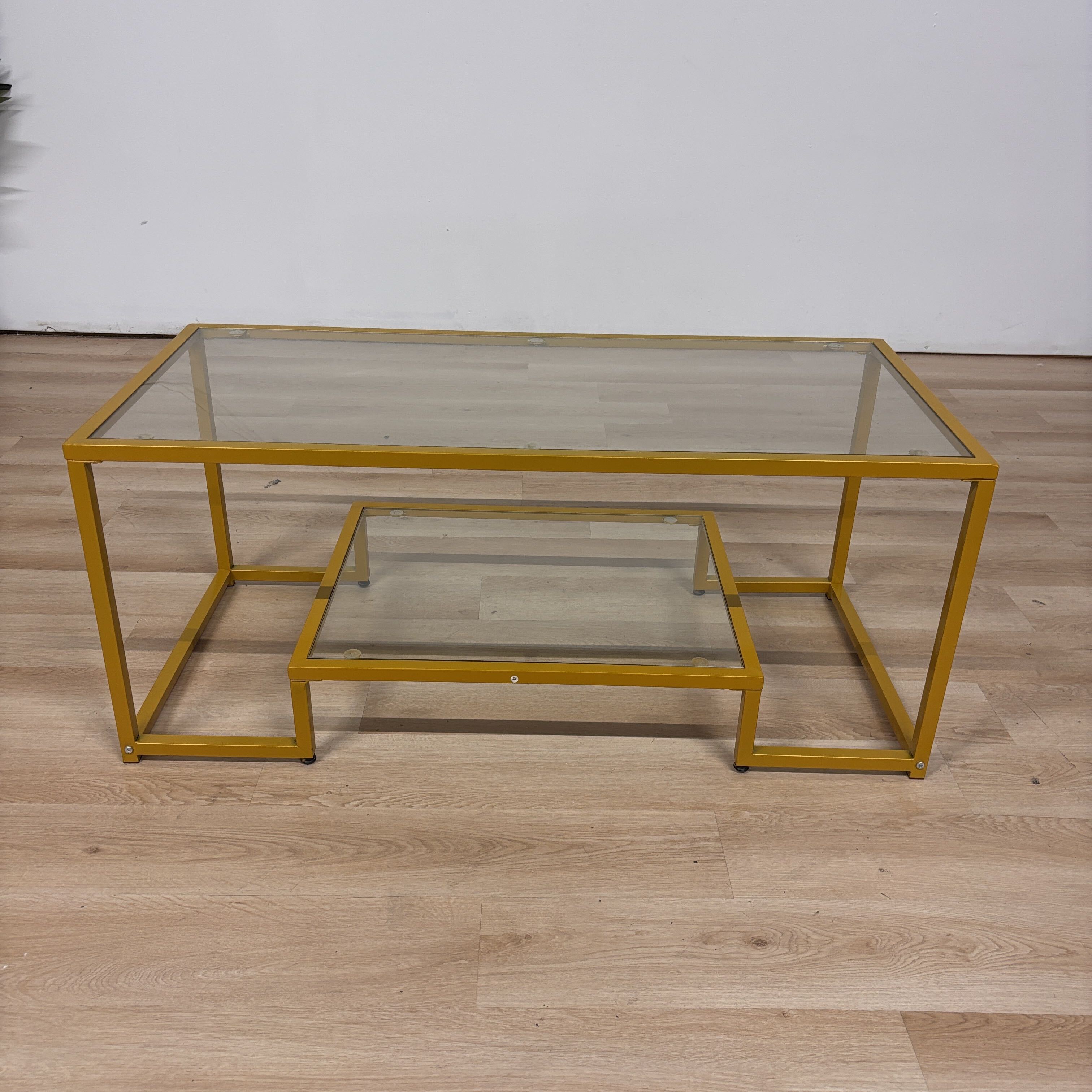 Ebern Designs Gold Trim Glass Coffee Table