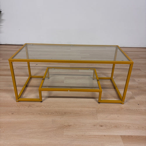 Ebern Designs Gold Trim Glass Coffee Table