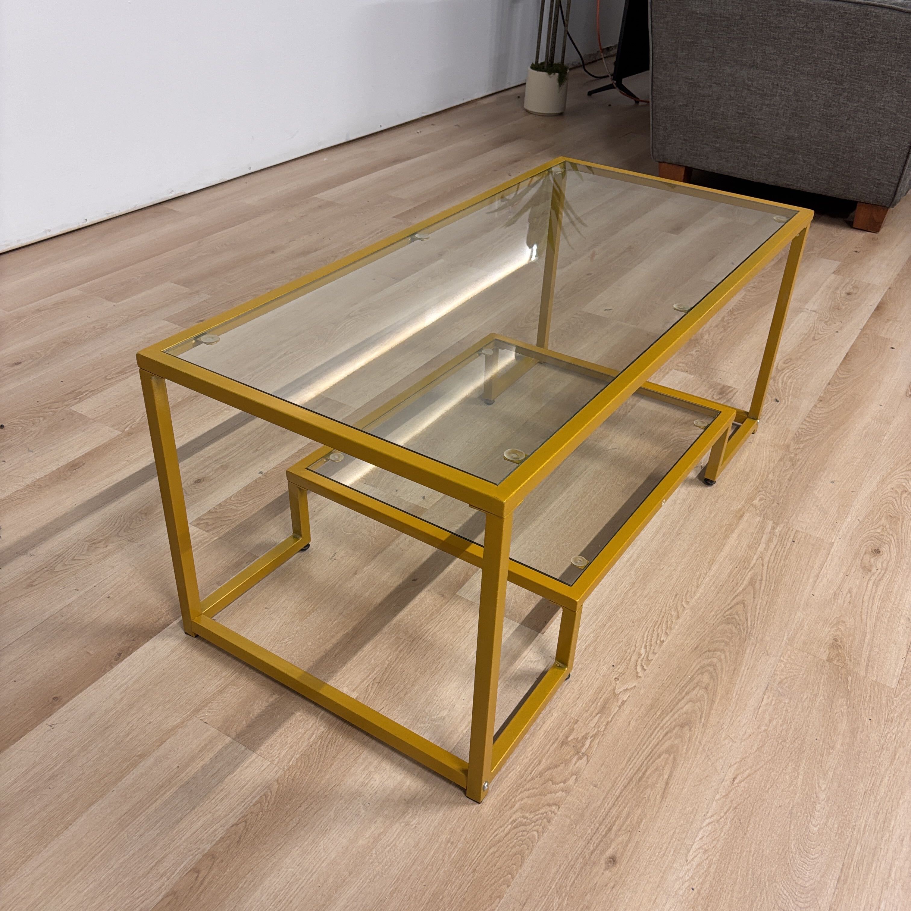 Ebern Designs Gold Trim Glass Coffee Table
