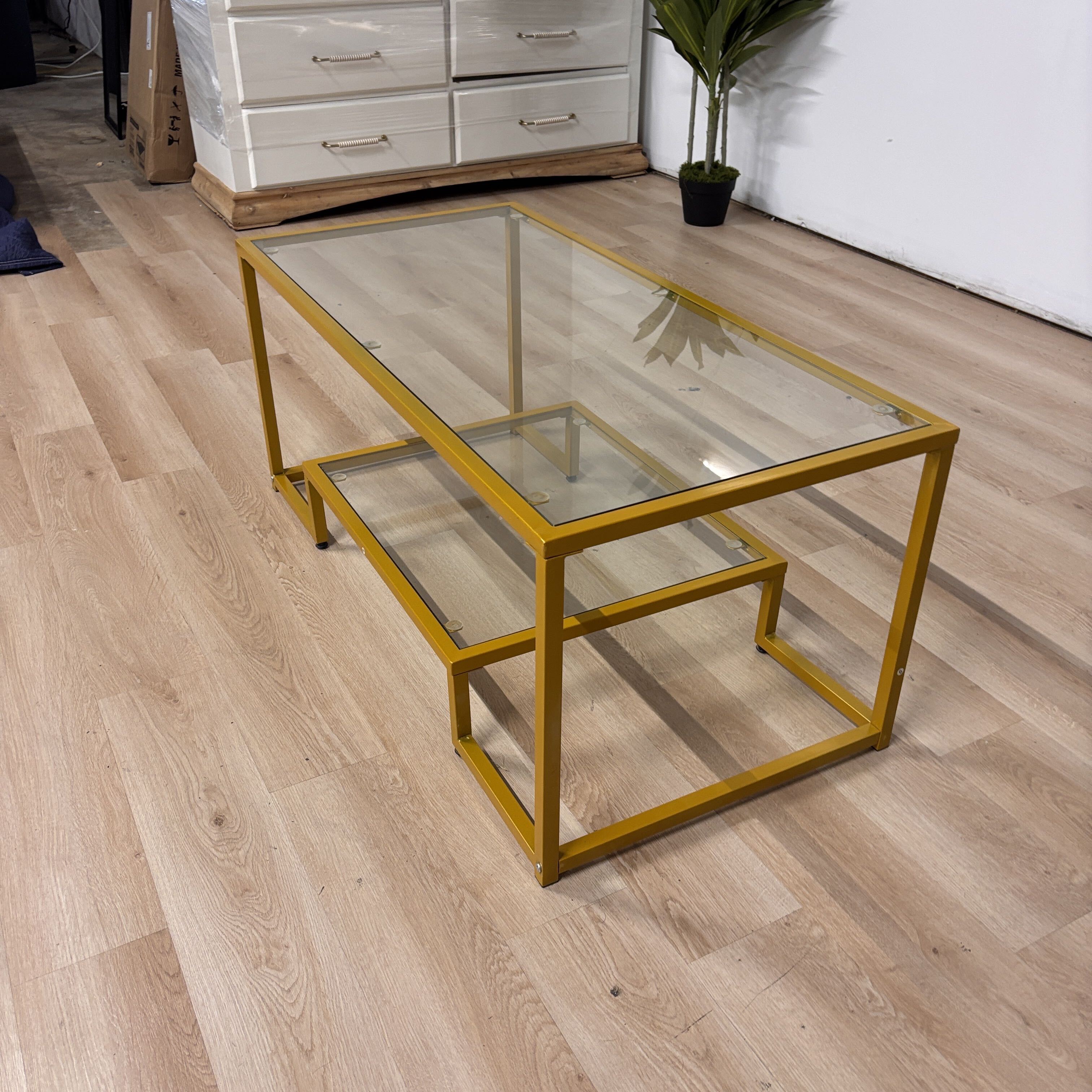 Ebern Designs Gold Trim Glass Coffee Table