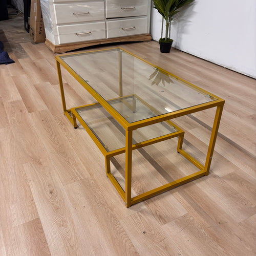 Ebern Designs Gold Trim Glass Coffee Table