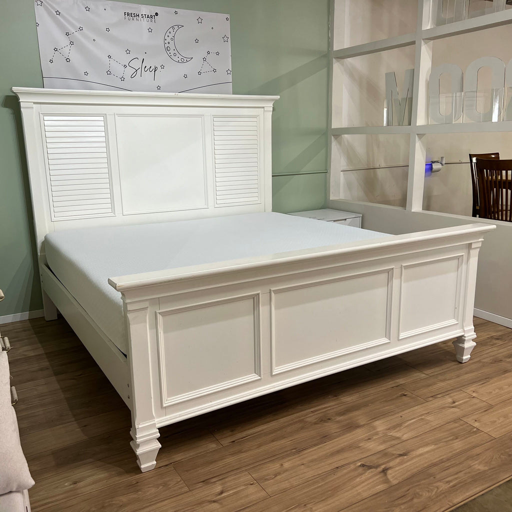 White wood king bed footboard with panel detail