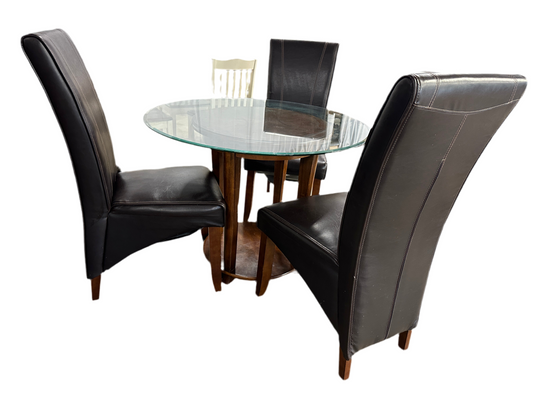 Glass Dining Table and Leather Dining Chairs