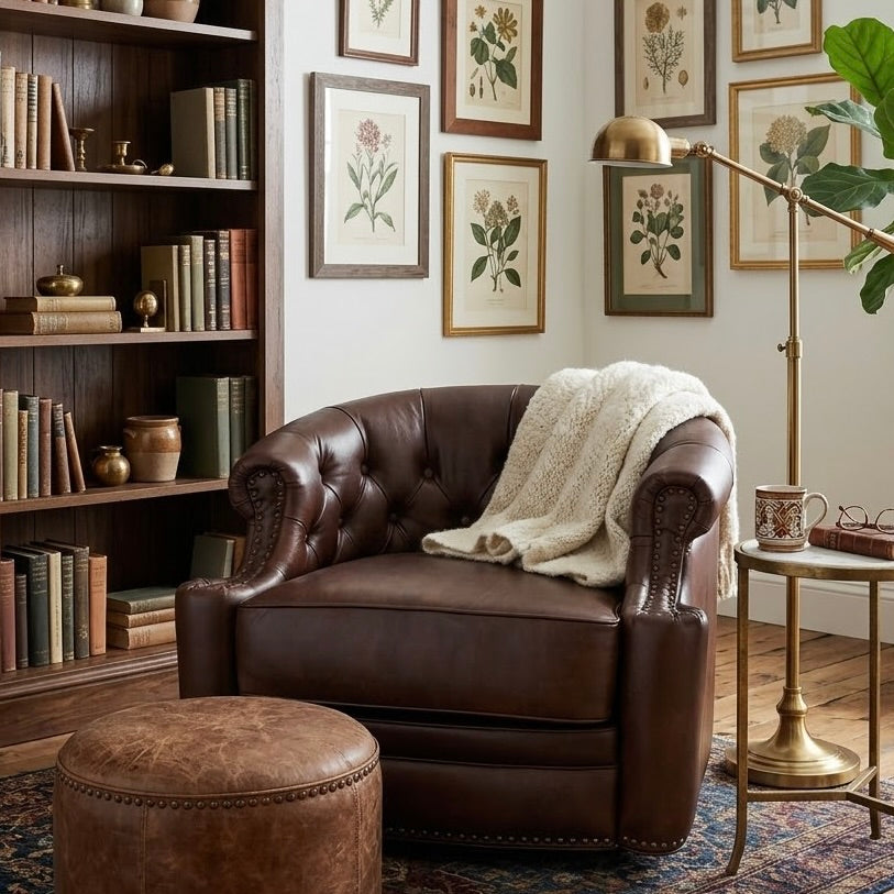 Karat Homes Leather Swivel Arm Chair