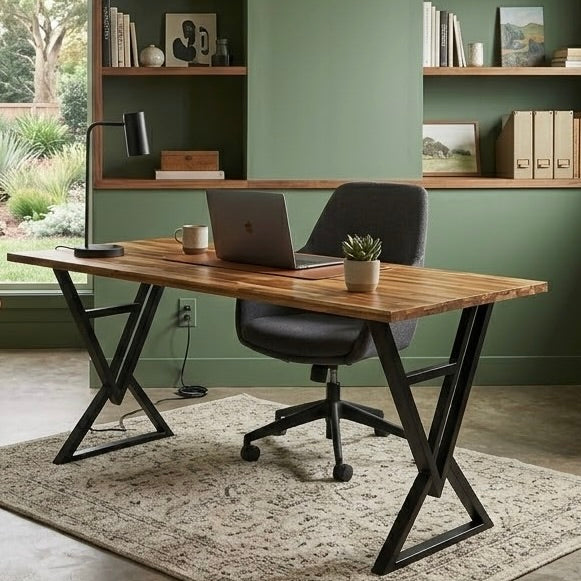 Butcher Block Standard Desk w/integrated Power Strip