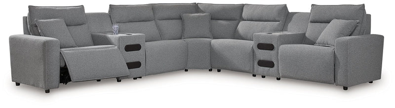Modmax Power Reclining Sectional with Chaise Ashley Furniture Sectional 7-Piece: Right-Arm Facing Power Recliner/Power Arm Fresh Start Furniture