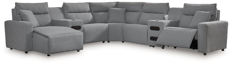 Modmax Power Reclining Sectional with Chaise Ashley Furniture Sectional 7-Piece: Right-Arm Facing Power Recliner/Power Arm Fresh Start Furniture