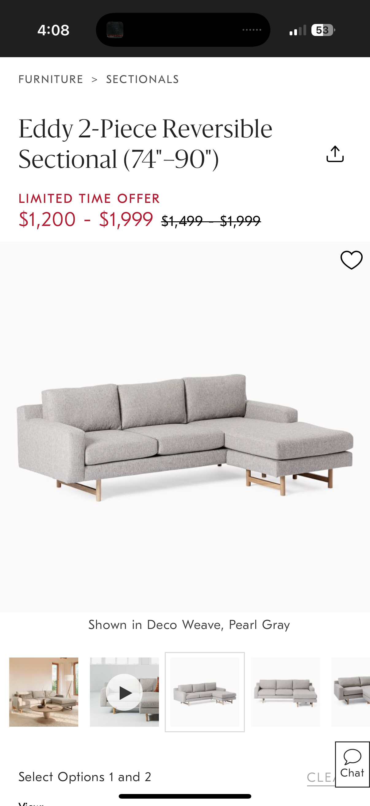 West Elm Eddy Reversible Sectional