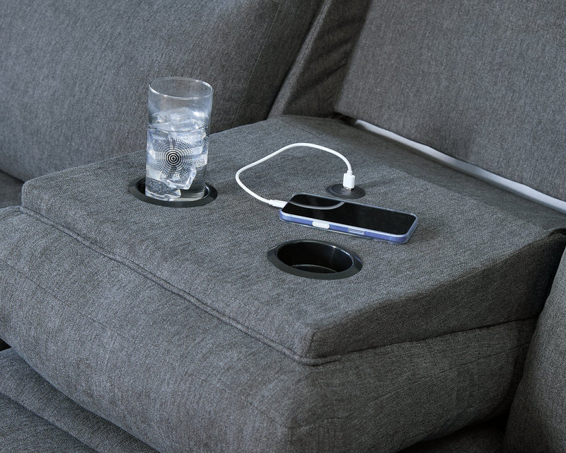 Side-Swipe Reclining Sofa with Drop Down Table Ashley Furniture Sofa  Fresh Start Furniture