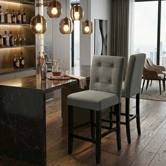 Gray Upholstered Counter Height Bar Stool (Set of 2)