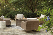 Beachcroft Beachcroft Fire Pit Table with Four Nuvella Swivel Lounge Chairs -  Ashley Furniture Outdoor Seating Set