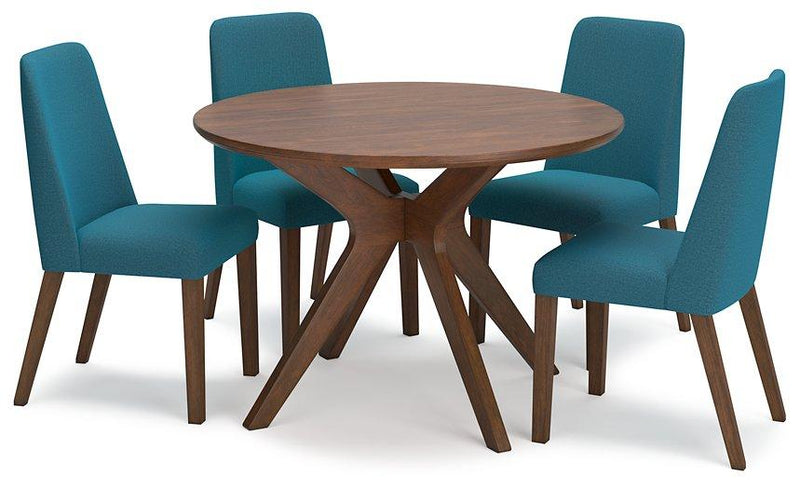 Lyncott Dining Room Set Ashley Furniture Dining Room Set 5-Piece: Round Dining Table/4-Dining Chair / Blue/ Fresh Start Furniture