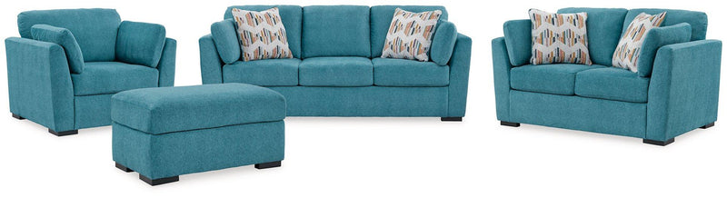 Keerwick Living Room Set Ashley Furniture Living Room Set 4-Piece: Sofa/Loveseat/Chair/Ottoman / Teal Fresh Start Furniture