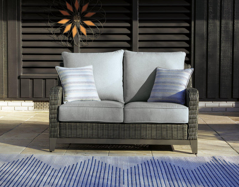 Elite Park Outdoor Loveseat, Lounge Chairs and Cocktail Table -  Ashley Furniture Outdoor Table Set  Fresh Start Furniture