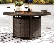 Paradise Trail Paradise Trail Fire Pit Table with 4 Nuvella Swivel Lounge Chairs Ashley Furniture Outdoor Seating Set  Fresh Start Furniture