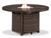 Paradise Trail Paradise Trail Fire Pit Table with 4 Nuvella Swivel Lounge Chairs Ashley Furniture Outdoor Seating Set  Fresh Start Furniture