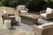 Beachcroft Beachcroft Fire Pit Table with Four Nuvella Swivel Lounge Chairs -  Ashley Furniture Outdoor Seating Set